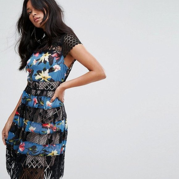 Foxiedox Lace and Print Detail Midi Dress - Sweetwater Print (S) - Picture 1 of 9